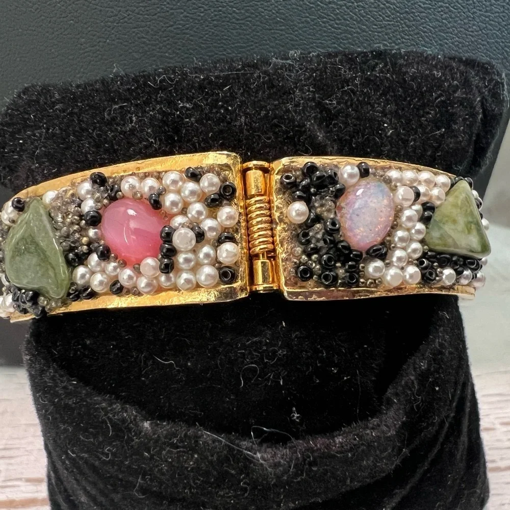 Vintage Norman De Luxe Swiss Made 1950’s-1960’s Wind Up Gemstone Watch 6” W8